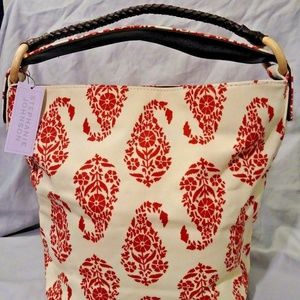 Nice Ivory and Red Hobo Shoulder Bag Purse Tote